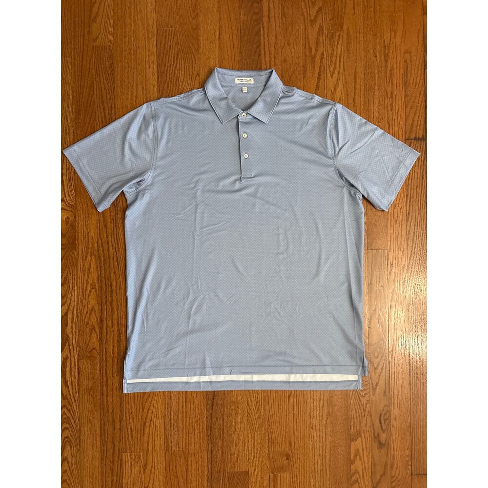 Peter Millar Summer Comfort Light Blue Small Geometric Diamonds Polo Men's XL‎